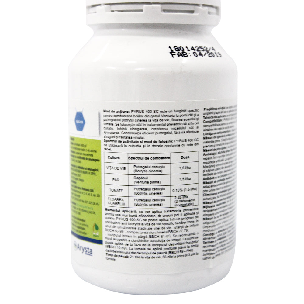 Pyrus 400Sc 200 Ml, Fungicid De Contact, Arysta Lifescience, Putregai Cenusiu (Vita De Vie, Tomate, Floarea Soarelui), Rapan (Par)