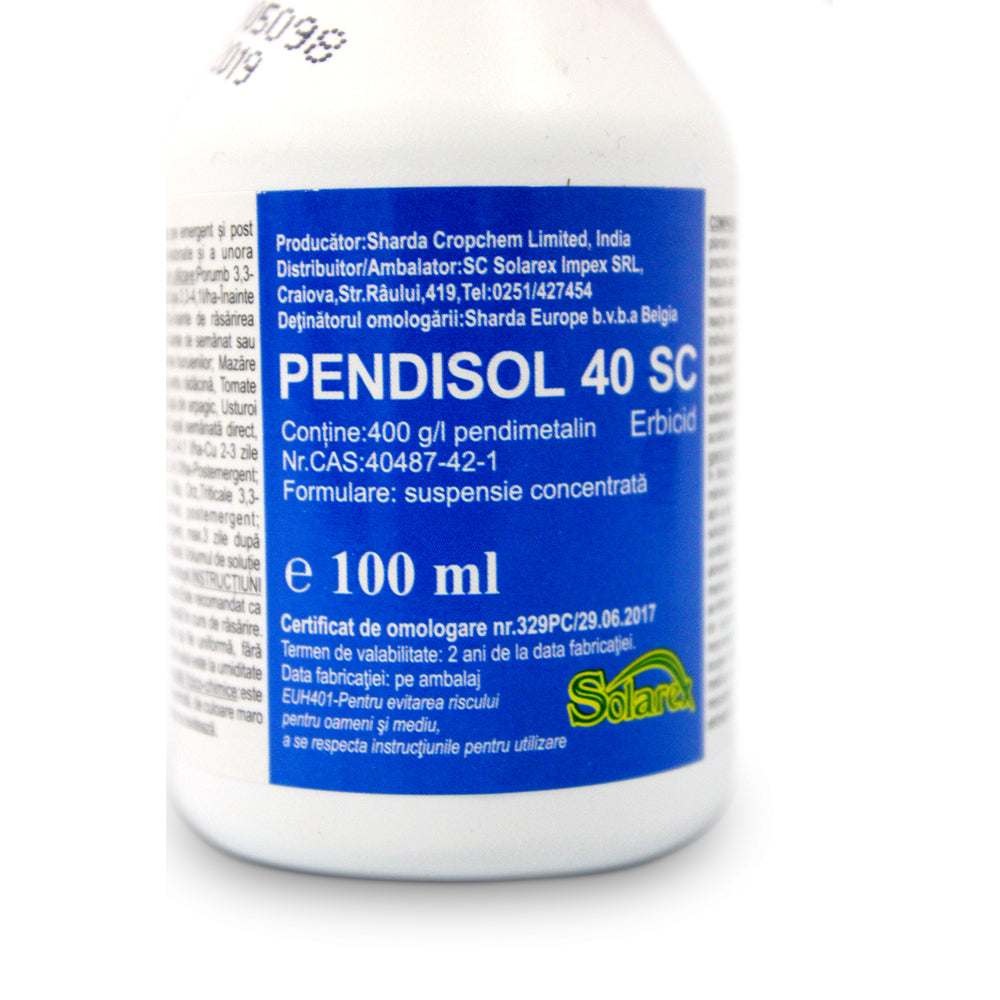 Pendisol 40Sc 100 Ml, Erbicid Selectiv, Sharda, Buruieni Monocotiledonate Anuale/ Dicotiledonate Anuale In Cultura De Floarea Soarelui, Vita De Vie, Soia, Fasole, Mazare, Capsuni, Tomate, Ceapa, Brasicacee, Grau, Orz, Triticale
