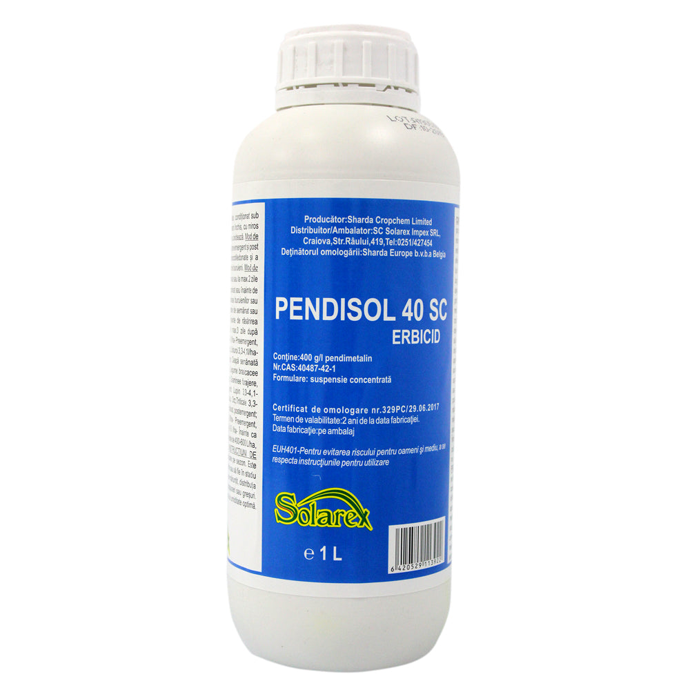 Pendisol 40Sc 1L, Erbicid Selectiv, Sharda, Buruieni Monocotiledonate Anuale/ Dicotiledonate Anuale In Cultura De Floarea Soarelui, Vita De Vie, Soia, Fasole, Mazare, Capsuni, Tomate, Ceapa, Brasicacee, Grau, Orz, Triticale
