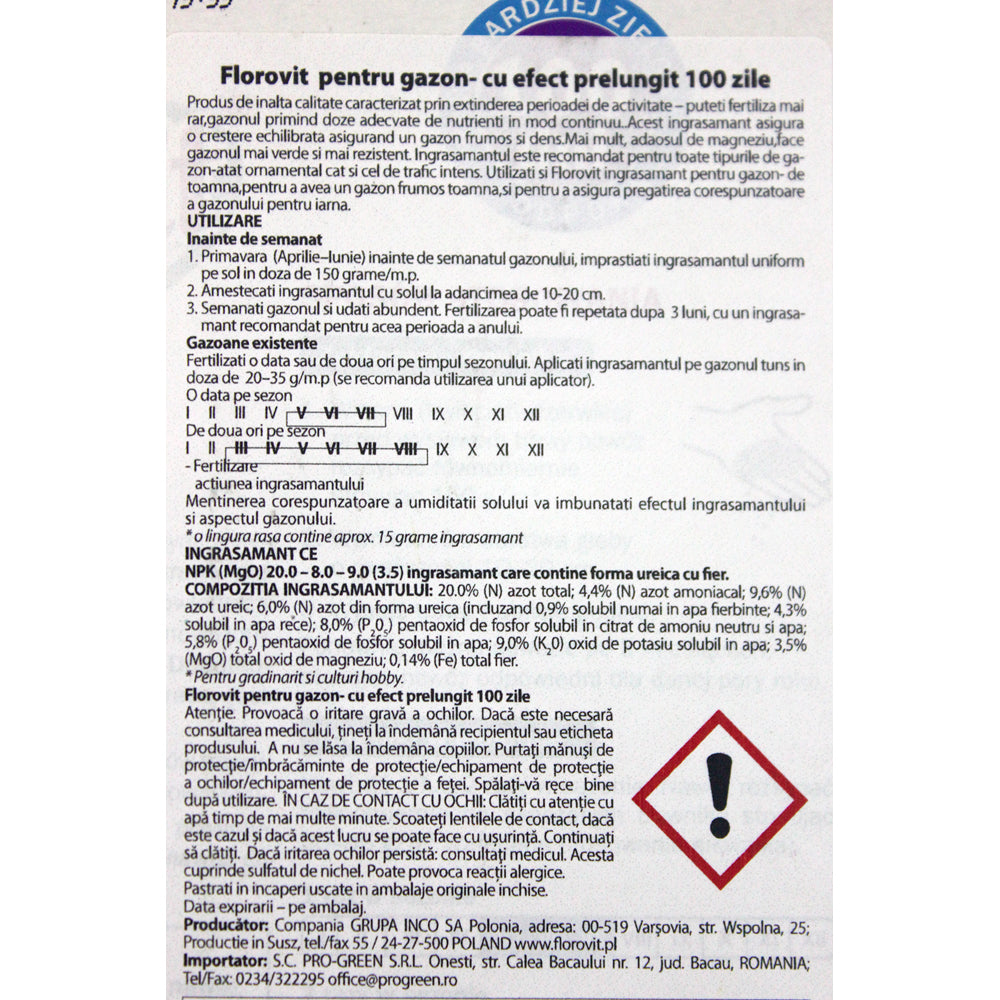 Florovit Ingrasamant Pentru Gazon Cu Efect Prelungit 1 Kg