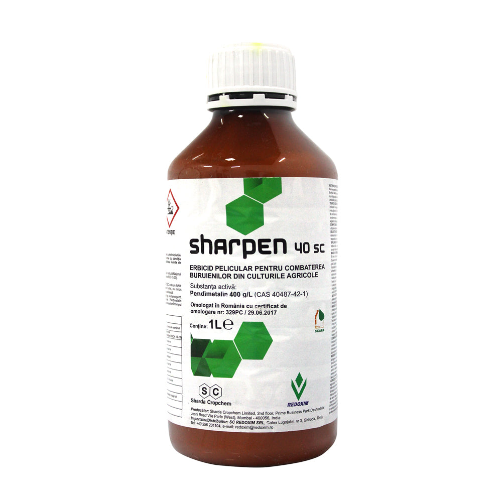 Sharpen 40Sc 1L, Erbicid Preemergent/ Postemergent, Sharda, Buruieni Monocotiledonate Si Dicotiledonate In Cultura De Porumb, Vita De Vie, Floarea Soarelui, Tomate, Mazare, Ceapa, Usturoi, Brasicaceae, Grau, Orz, Triticale, Livezi, Morcov