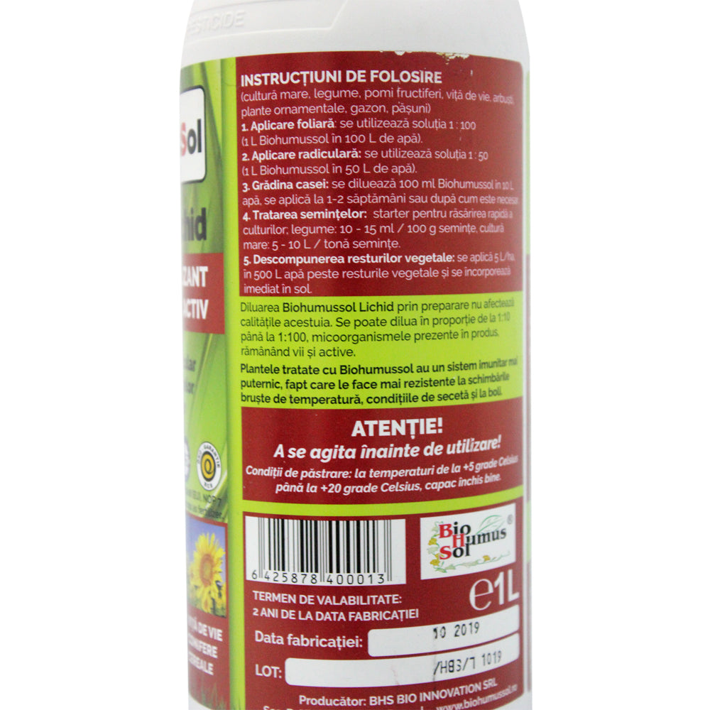 Biohumussol 1L Ingrasamant Organic Foliar/ Fertirigare/ Tratament Samanta Bhs (Legume, Pomi, Vita De Vie, Cultura Mare, Plante Ornamentale, Gazon)