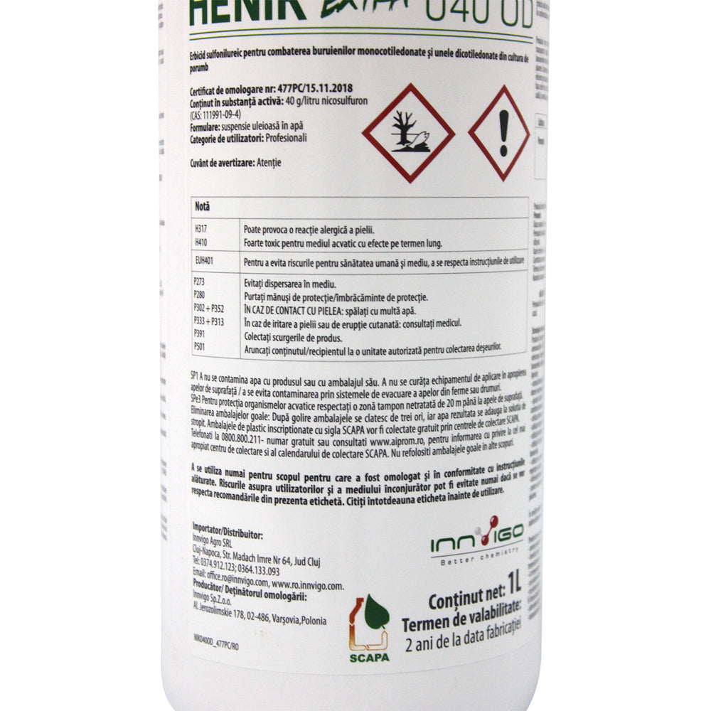 Henik Extra040Od 1L Erbicid Porumb, Nicosulfuron, Pentru Buruieni Cu Frunza Ingusta, Innvigo