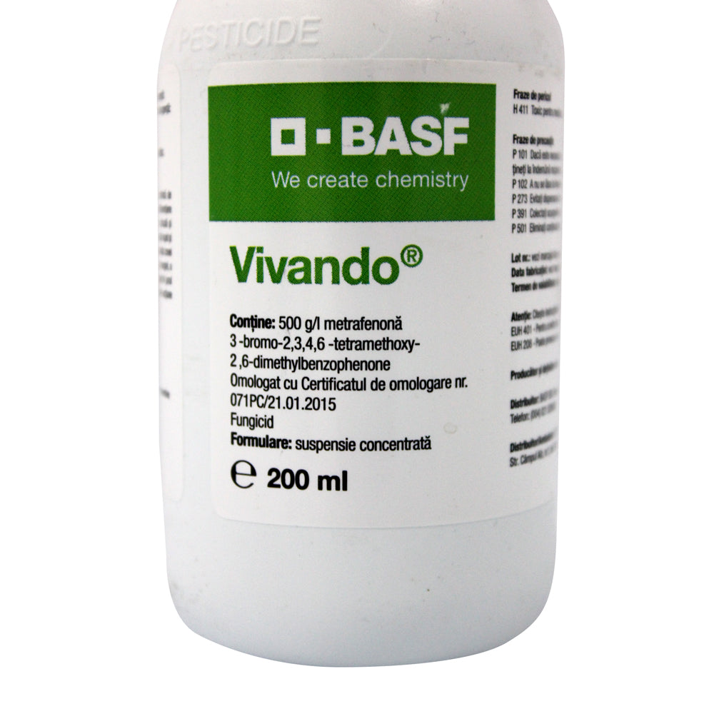 Vivando 200 Ml, Fungicid Sistemic, Basf, Fainare (Vita De Vie), Rezistenta Ridicata La Spalare, Sigur Pentru Albine, Interval Scurt Pana La Recoltare, Nu Afecteaza Fermentatia