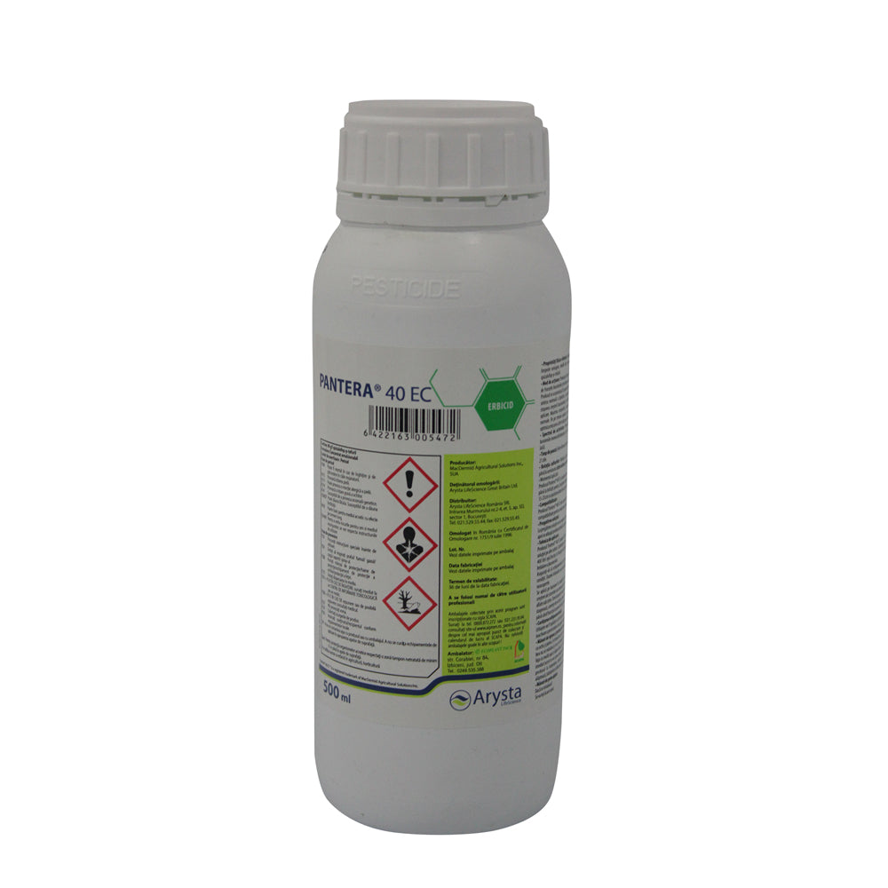 Pantera 40Ec 500 Ml, Erbicid Buruieni Graminee Anuale Si Perene, Arysta (Vita De Vie, Ardei, Bostan, Cartof, Castraveti, Dovleac, Fasole, Floarea Soarelui, Morcov, Pepeni, Rapita, Soia, Telina, Varza, Tomate)