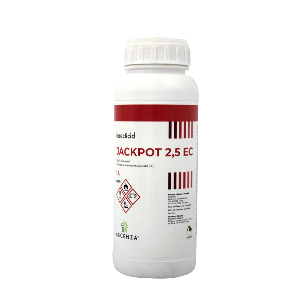 Jackpot 2.5Ec 1L Insecticid Contact, Ascenza (Mar, Par, Piersic, Cais, Prun, Cires, Vita De Vie, Conopida, Varza, Cartof, Salata, Tomate, Porumb, Cereale, Plante Ornamentale)