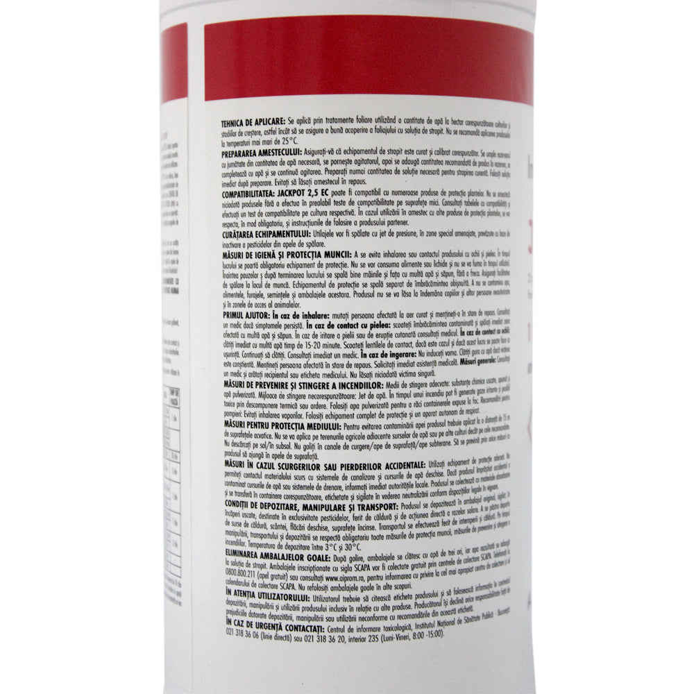 Jackpot 2.5Ec 1L Insecticid Contact, Ascenza (Mar, Par, Piersic, Cais, Prun, Cires, Vita De Vie, Conopida, Varza, Cartof, Salata, Tomate, Porumb, Cereale, Plante Ornamentale)