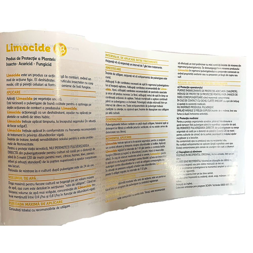 Limocide 1L, Fungicid/ Insecticid/ Acaricid Bio/Ecologic, Nu Lasa Reziduuri, Vivagro (Vita De Vie, Castraveti, Tomate, Capsun, Salata, Morcovi, Zmeur, Piersic, Mar, Pepene, Varza, Ardei, Ridichi)