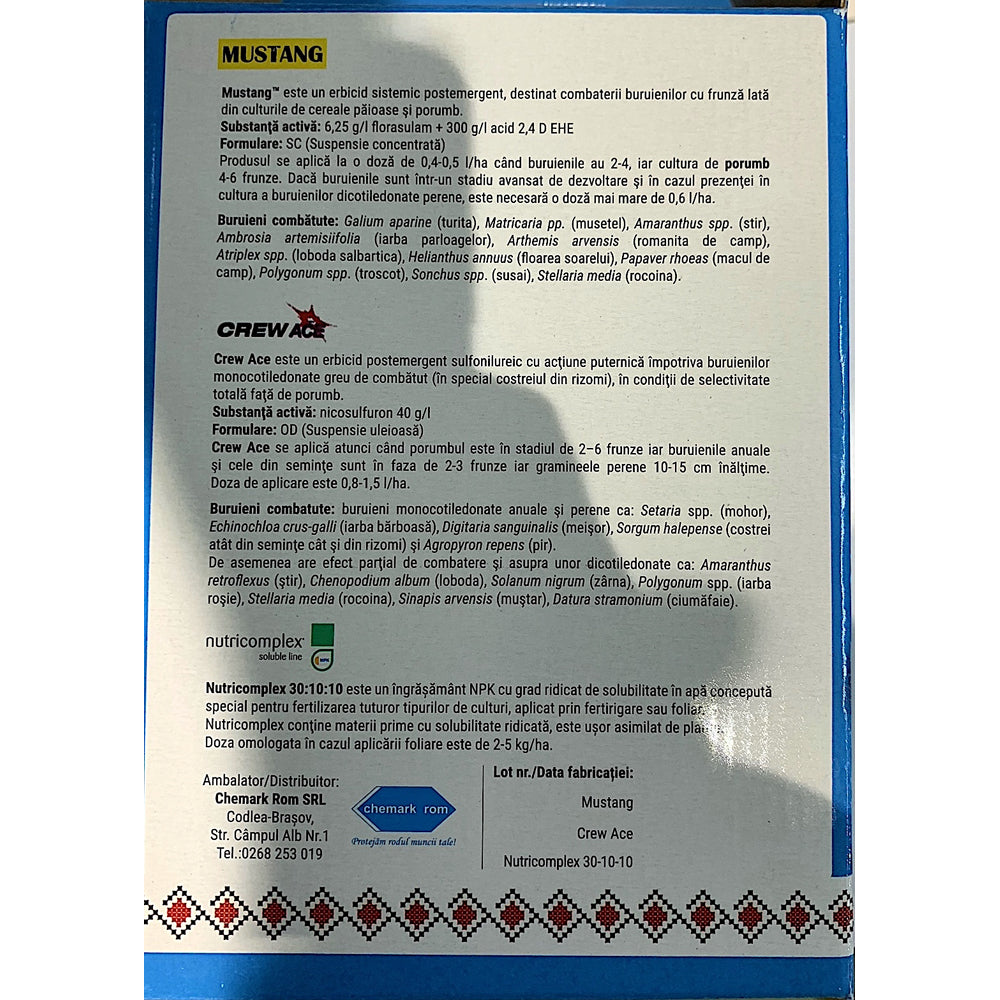 Pachet Porumb 3 In 1 2000Mp, Chemark, Contine Erbicid (Mustang+ Crew Ace) Si Ingrasamant (Nutricomplex 30-10-10)