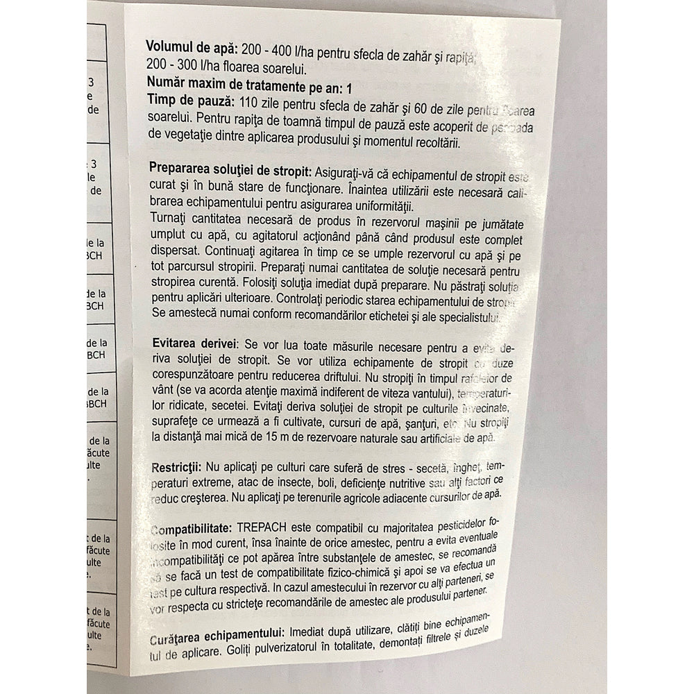 Trepach Ec 1L, Erbicid Sistemic Selectiv, Agria, Sfecla De Zahar (Buruieni Monocotiledonate Anuale, Pir Tarator), Floarea Soarelui Si Rapita (Buruieni Monocotiledonate Anuale Si Perene)
