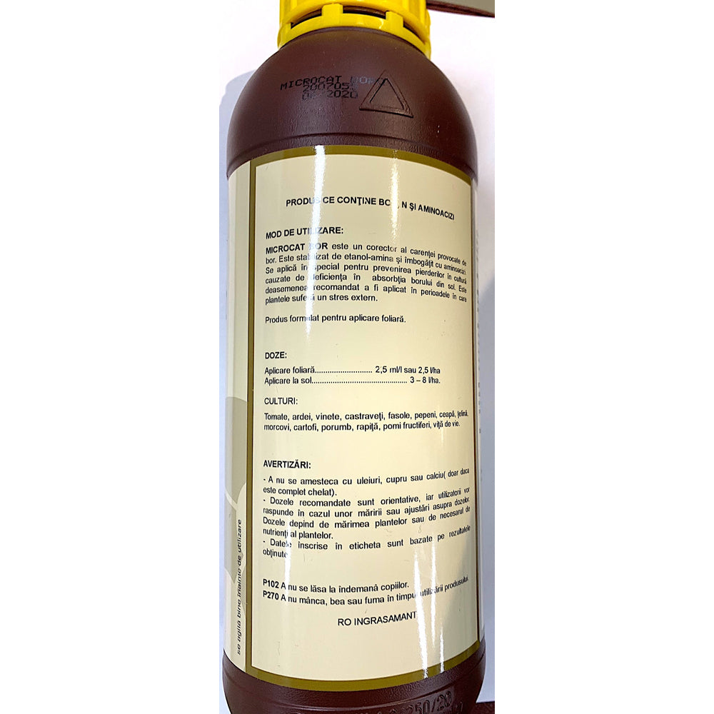 Microcat Bor 1L Ingrasamant Foliar Pentru Carente De Bor , Atlantica Agricola, Contine Bor, Azot Si Aminoacizi (Grau, Porumb, Rapita, Floarea Soarelui, Cartof, Soia, Mazare, Gazon, Pomi Fructiferi, Vita De Vie) 