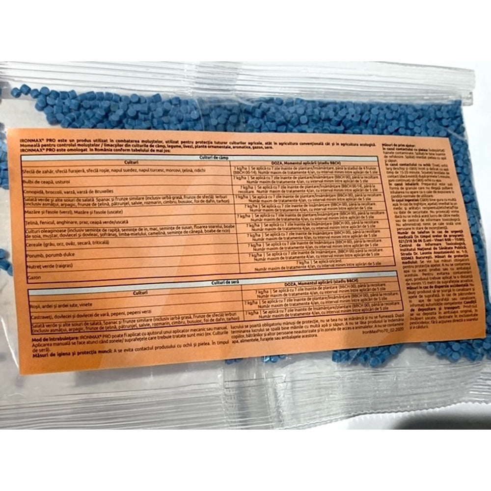 Ironmax Pro 70 Gr Moluscocid Biologic/ Ecologic , Sumi Agro, Pentru Melci/ Limacsi (Varza, Morcov, Telina, Ridichi, Salata, Spanac, Mazare, Fasole, Vinete, Dovleac, Cereale, Porumb, Rosii, Ardei, Pepene, Gazon)