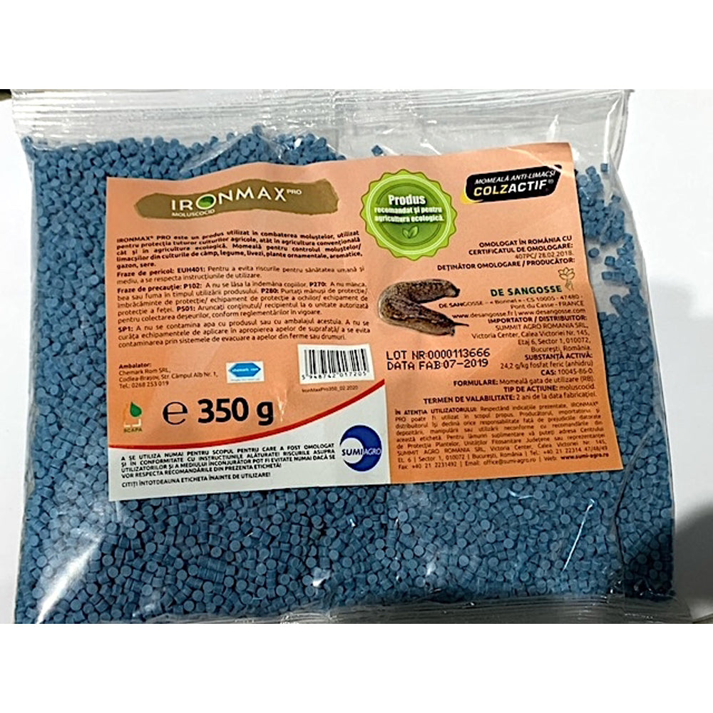 Ironmax Pro 350 Gr Moluscocid Biologic/ Ecologic , Sumi Agro, Pentru Melci/ Limacsi (Varza, Morcov, Telina, Ridichi, Salata, Spanac, Mazare, Fasole, Vinete, Dovleac, Cereale, Porumb, Rosii, Ardei, Pepene, Gazon)