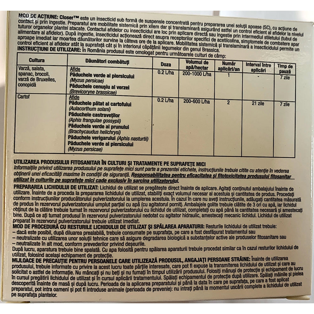 Closer 2 Ml Insecticid Sistemic Corteva/Dowagroscience (Varza, Salata, Spanac, Brocoli, Conopida, Cartof)