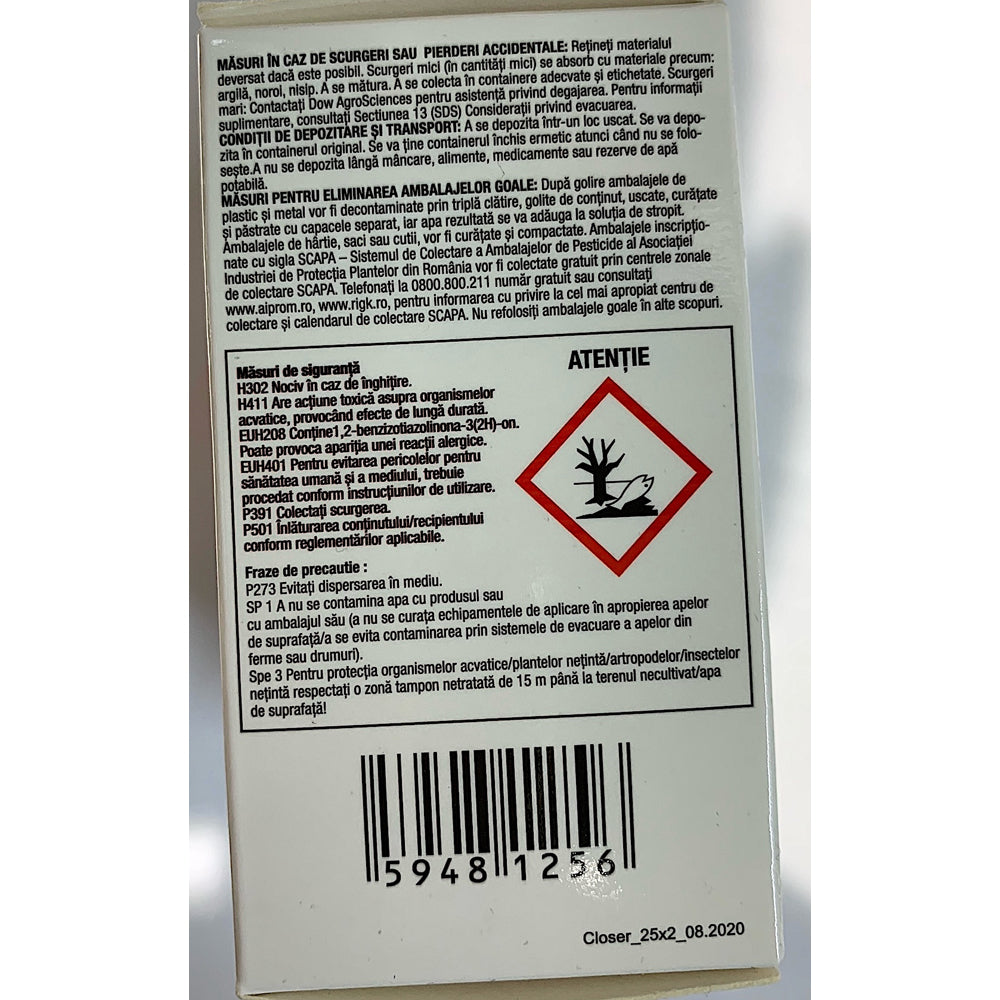 Closer 2 Ml Insecticid Sistemic Corteva/Dowagroscience (Varza, Salata, Spanac, Brocoli, Conopida, Cartof)