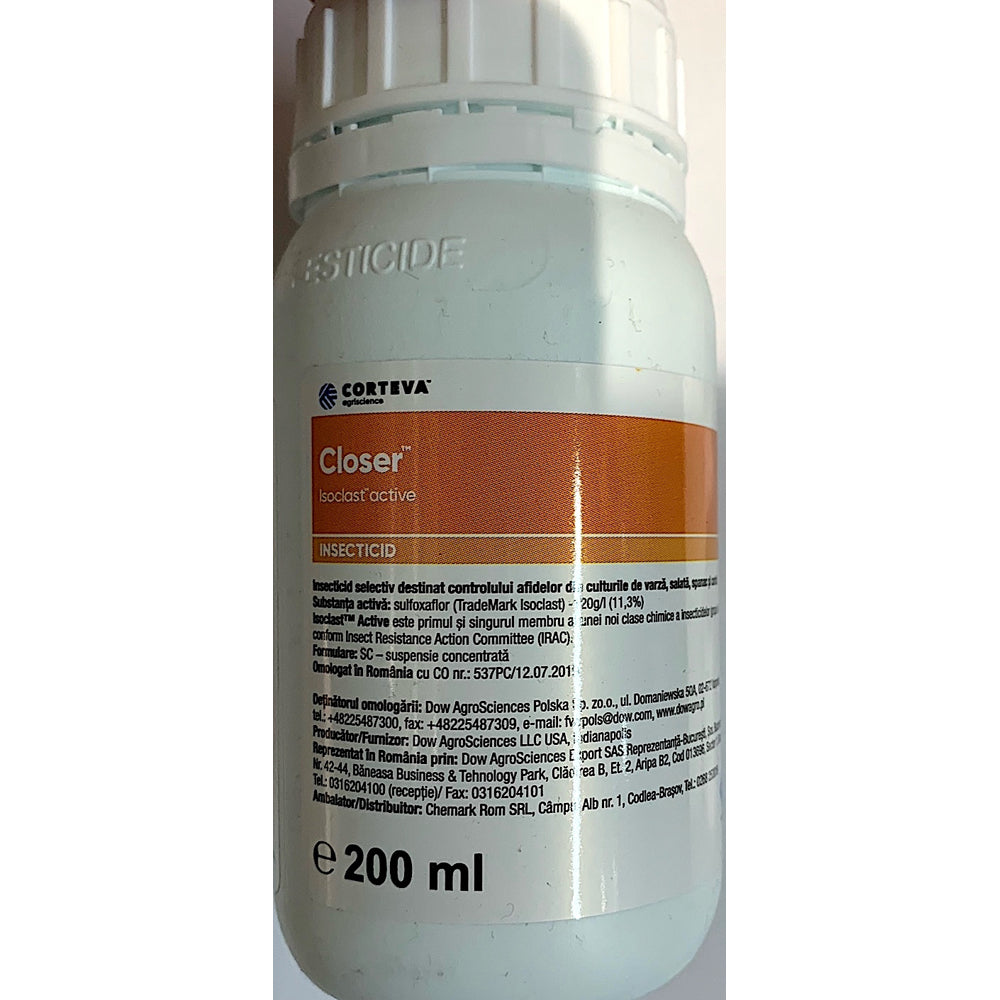Closer 200 Ml Insecticid Sistemic Corteva/Dowagroscience (Varza, Salata, Spanac, Brocoli, Conopida, Cartof)