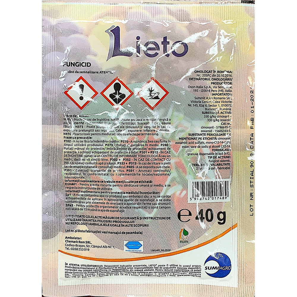 Lieto 40 Gr Fungicid Sistemic, Sumiagro, Mana (Vita De Vie, Tomate, Cartof)