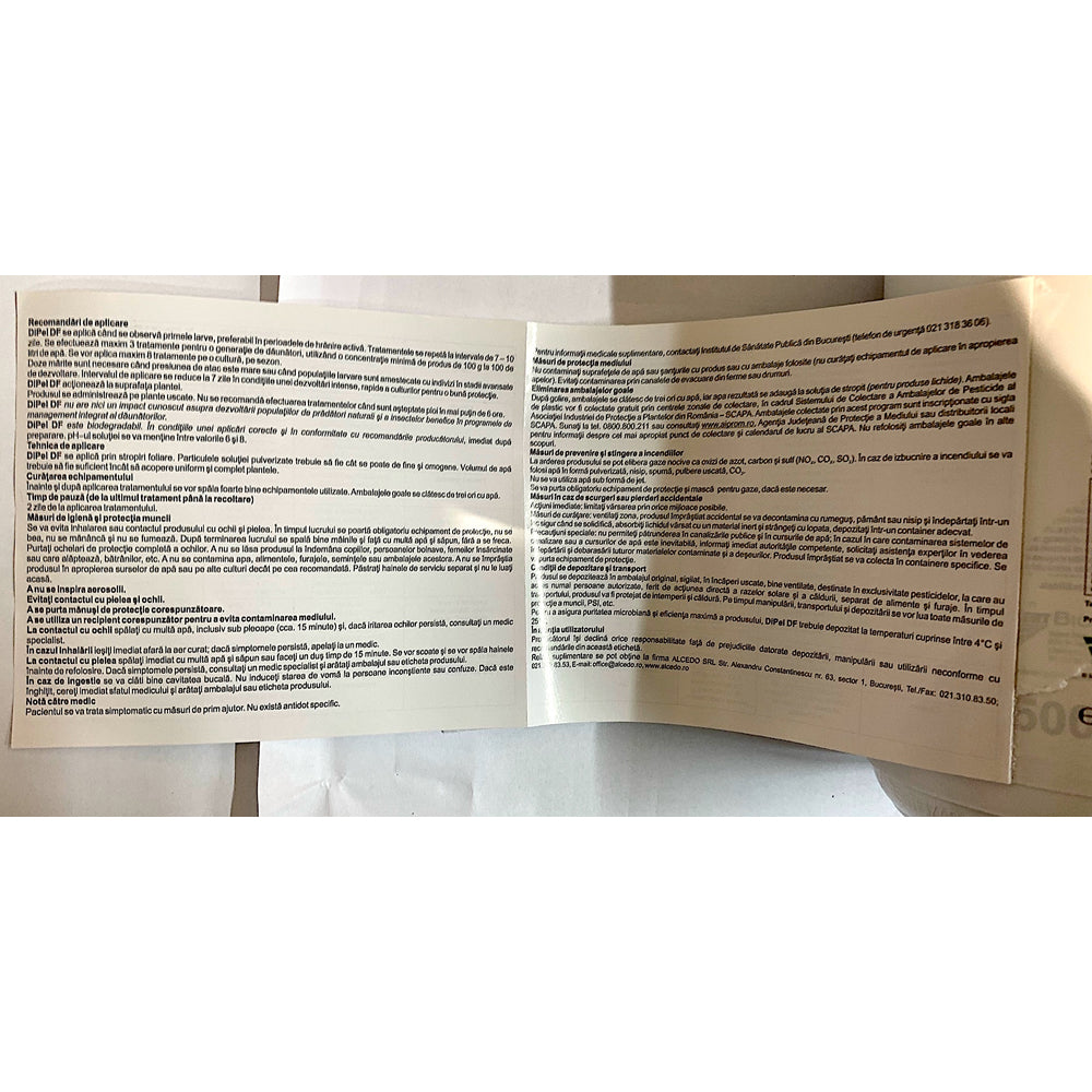 Dipel Df (Bactospeine) 500 Gr Insecticid Biologic Contact (Porumb, Sfecla, Soia, Floarea Soarelui, Cartof, Orez, Pomi, Vita De Vie, Ardei, Tomate, Vinete, Castraveti, Fasole, Plante Ornamentale)