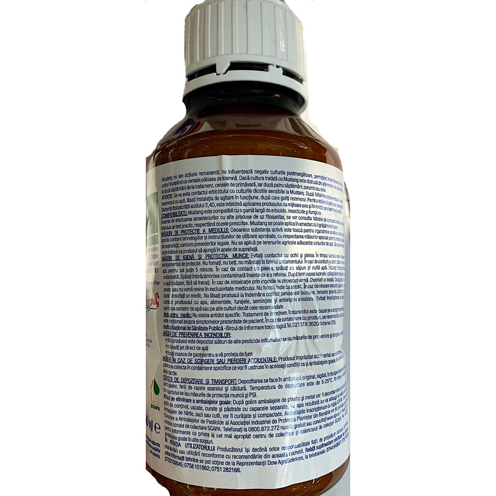 Mustang 500 Ml, Erbicid Sistemic Postemergent, Dowagrosciences, Combate Buruieni Cu Frunza Lata In Culturile De Cereale Paioase Si Porumb