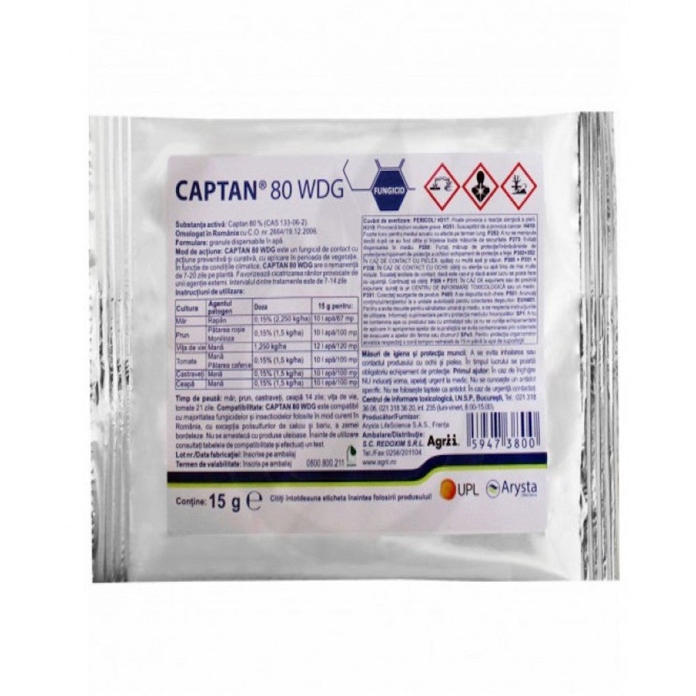 Captan 80Wdg 15 Gr, Fungicid De Contact, Arysta (Pomi, Vita De Vie, Tomate, Ceapa, Castraveti)