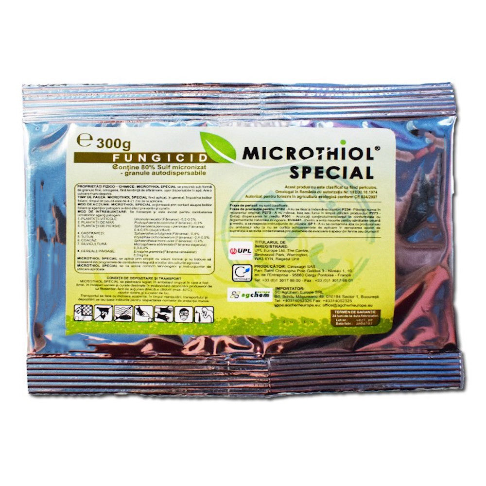 Microthiol Special 300 Gr Fungicid De Contact Pe Baza De Sulf, Upl, Fainare (Castraveti, Mar, Cereale Paioase, Piersic, Coacaz, Silvicultura, Vita De Vie)