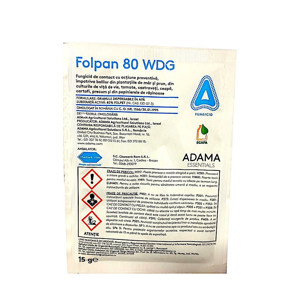 Folpan 80Wdg 15 Gr Fungicid Contact Adama (Vita De Vie, Mar, Prun, Ceapa, Cartofi, Hamei, Tomate Rasad)