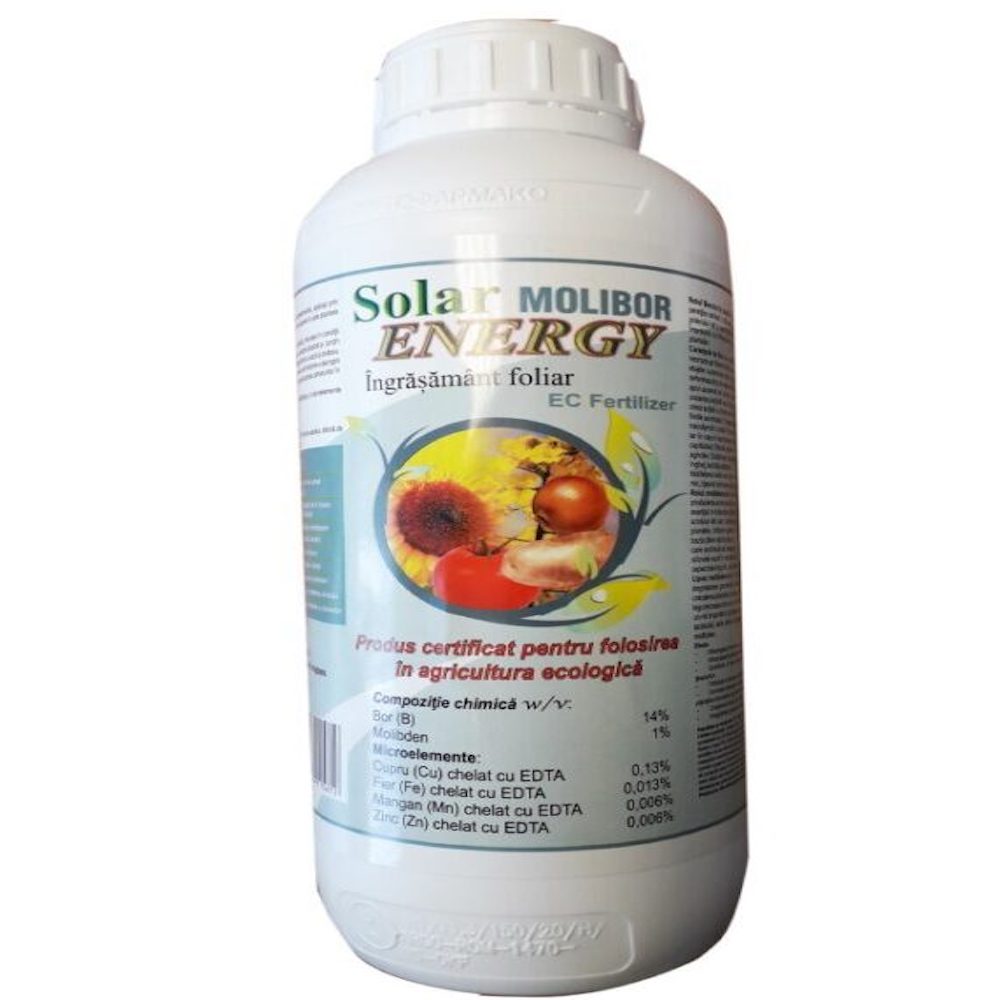 Solar Molibor Energy 1L, Ingrasamant Foliar Pe Baza De Bor, Solarex (Vita De Vie, Legume, Capsuni, Floarea Soarelui, Porumb, Rapita), Ajuta La Inflorire, Fructificare Si Producerea Polenului