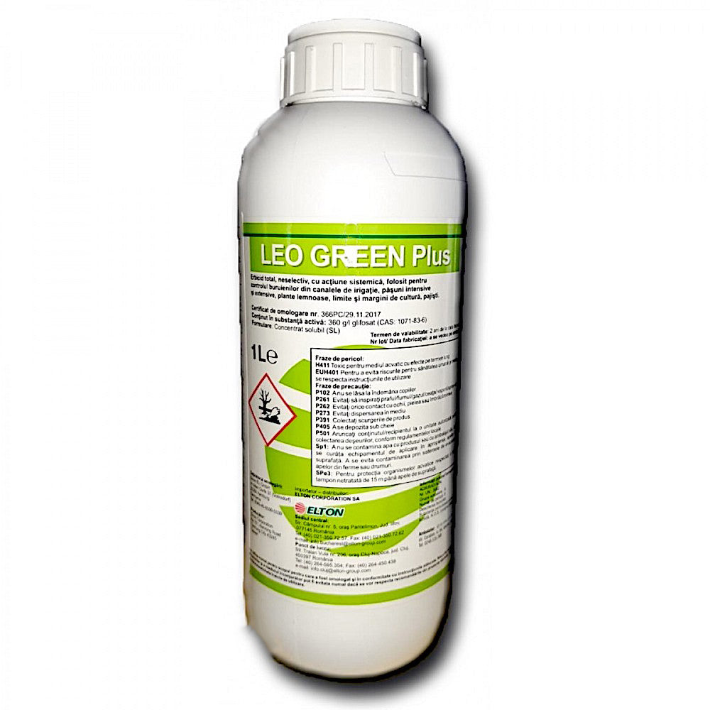 Leo Green Plus 360Sl 1 L, Erbicid Total Sistemic, Post Emergent, Neselectiv, Glifosat (Buruieni Monocotiledonate Si Dicotiledonate, Anuale Si Perene)