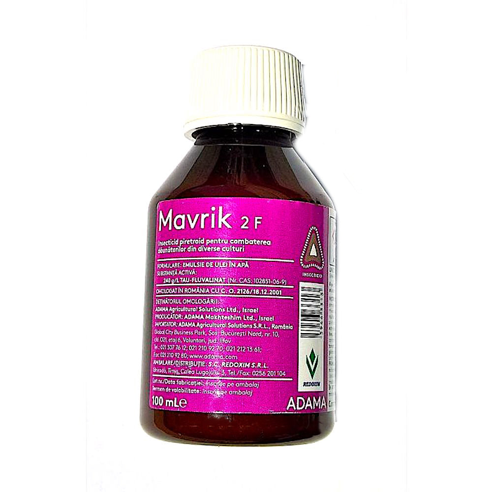 Mavrik 2F 100 Ml, Insecticid De Contact, Adama, Persistenta Pana La 21 Zile, Rezistent La Ploaie (Capsun, Cartof, Castraveti, Ceapa, Floarea Soarelui, Grau, Orz, Mar, Piersic, Prun, Rapita, Tomate, Varza)