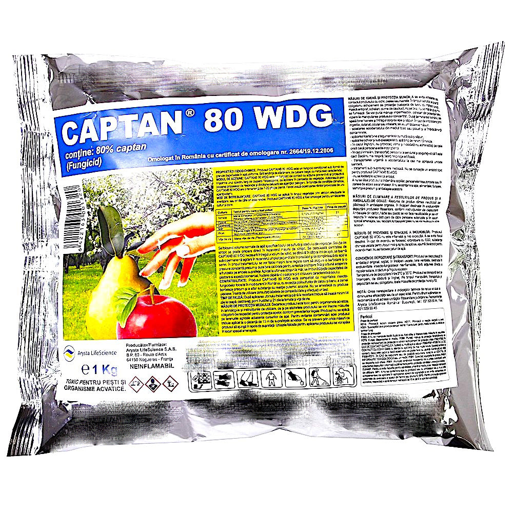 Captan 80Wdg 1 Kg, Fungicid De Contact, Arysta (Pomi, Vita De Vie, Tomate, Ceapa, Castraveti)
