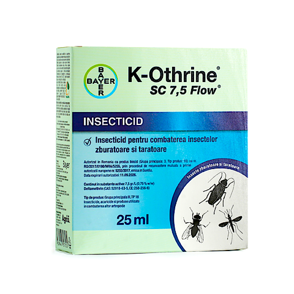 K-Othrine Sc 7,5 Flow 25 Ml Insecticid Contact/ Ingestie, Bayer (Muste, Tantari, Gandaci De Bucatarie, Plosnite, Furnici, Purici, Cariul Alimentelor, Gandacul Fainii, Gandacul De Tutun)