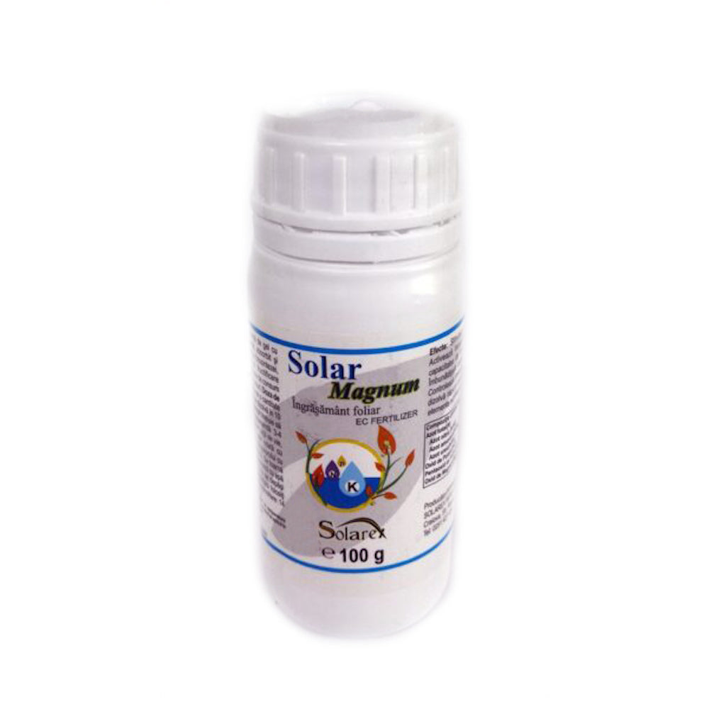 Solar Magnum 100 Gr, Ingrasamant Foliar Tip Npk+ Microelemente, Solarex, Stimuleaza Dezvoltarea Radiculara Si Cresterea Vegetativa, Creste Rezistenta La Stres A Plantei, Imbunatateste Calitatea Si Cantitatea Productiei