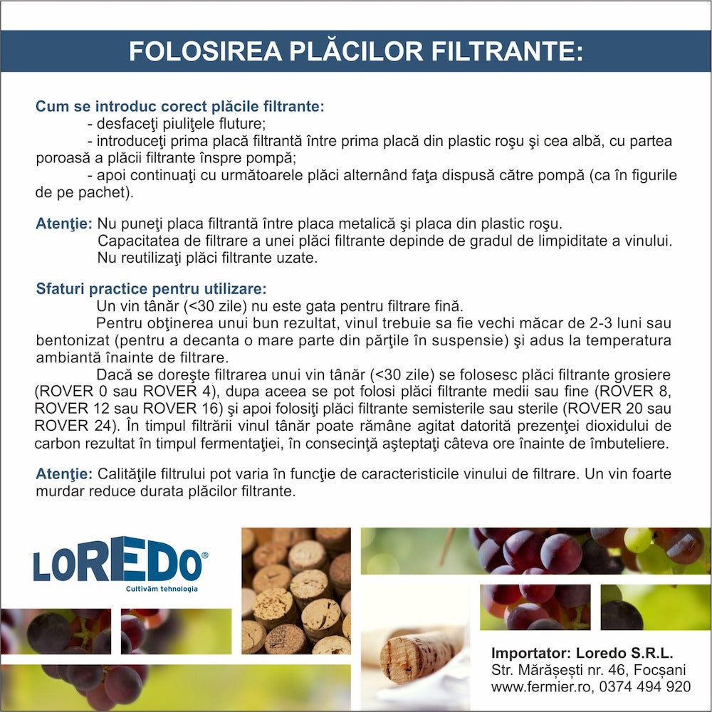 Placa Filtranta Rover 20 40X40, Dimensiune Mare, Filtrare Vin Sterila (Pentru Imbuteliere)