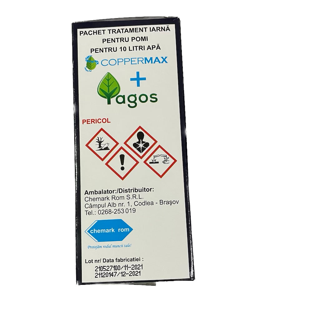 Pachet Bio Tratament Iarna Pomi 10L Apa- Prima Stropire- Chemark, Contine Ulei Minerar De Parafina (Yagos) Si Fungicid Bio (Coppermax)