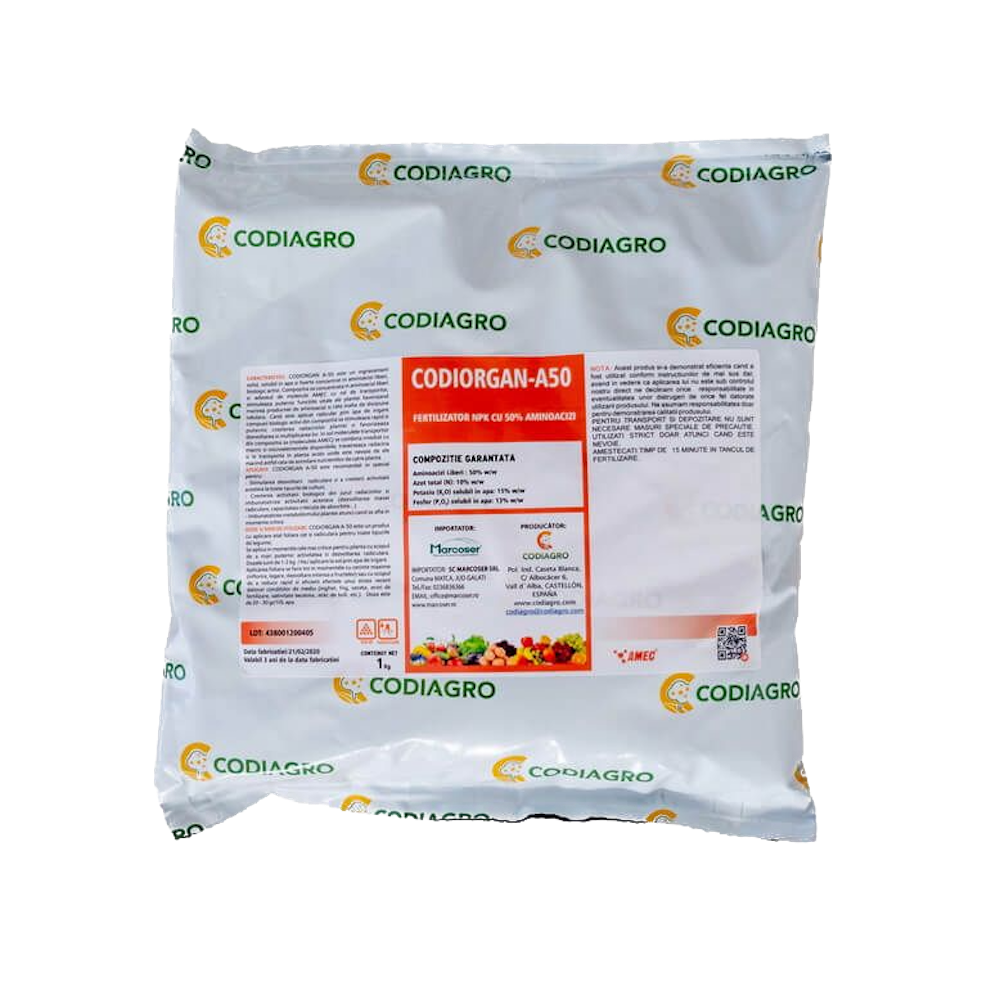 Codiorgan A-50 100 Gr Ingrasamant Radicular/ Foliar Npk+ Microelemente, Codiagro, Pentru Dezvoltarea Radacinilor Si Marirea Rapida A Fructelor