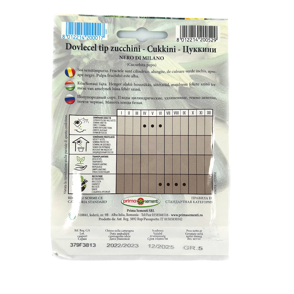 Seminte Dovlecel Tip Zucchini Nero Di Milano 5 Gr, Prima Sementi