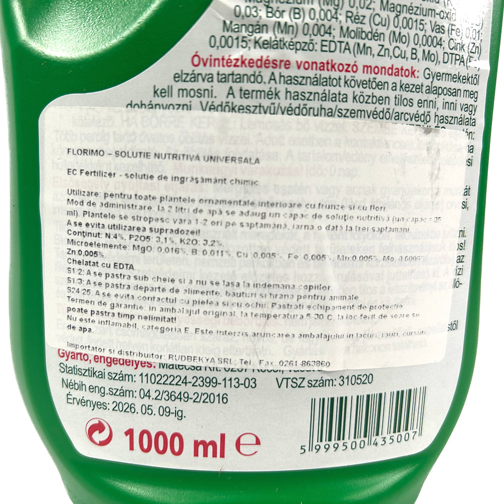 Florimo Solutie Nutritiva Universala 1 L, Ingrasamant Foliar Tip Npk+Microelemente