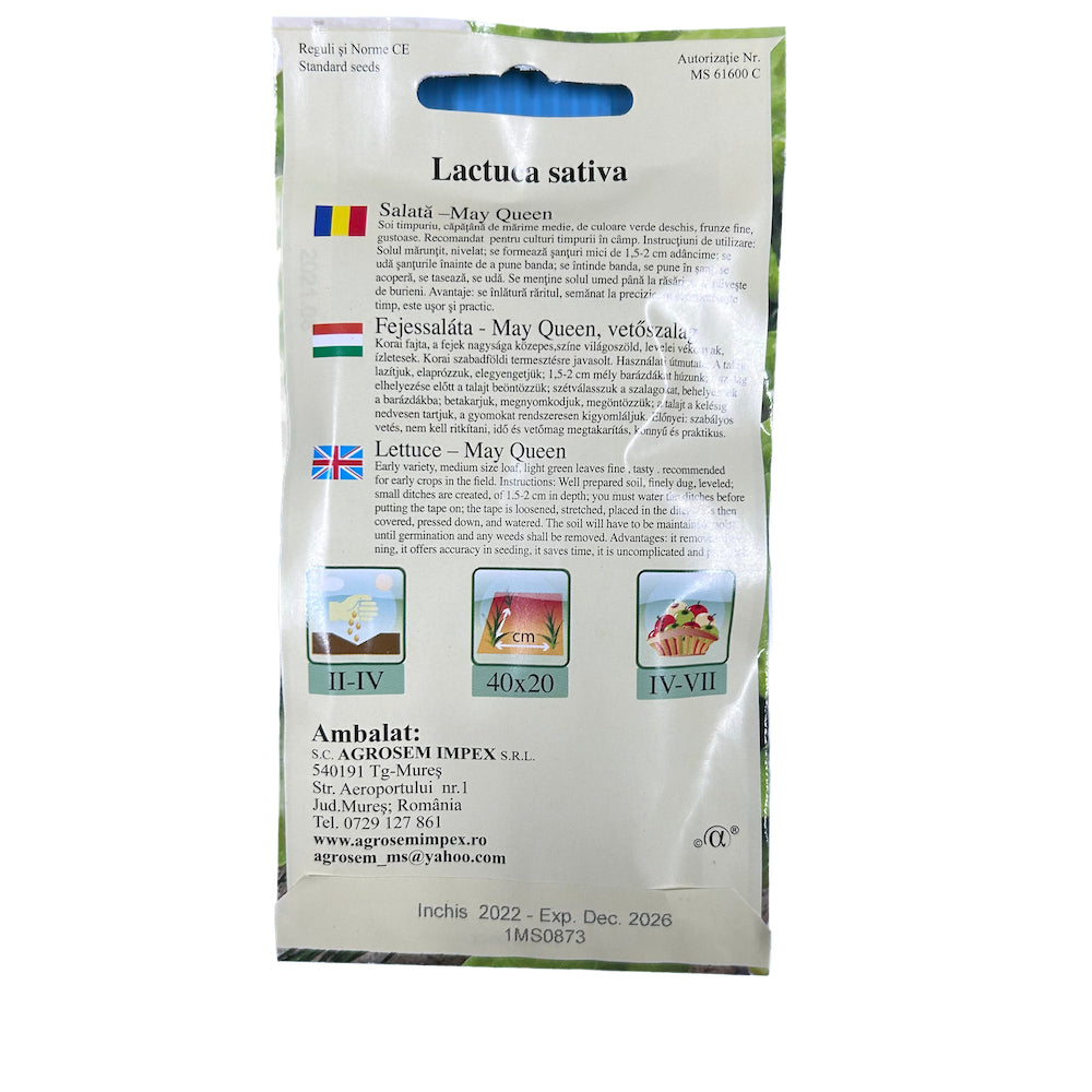 Seminte Salata May Queen, Agrosem, Banda Cu Seminte 3 X 1,33 M Cu Ingrasamant