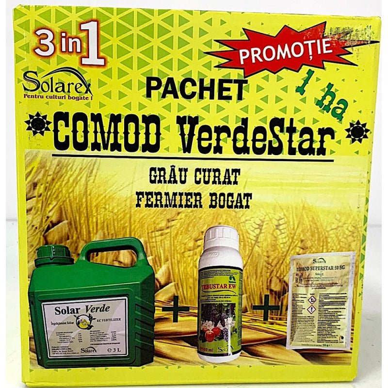 Pachet Comod Verdestar 1Ha, Pentru Grau, Solarex, Pachet Erbicid (Comod Superstar 30 Gr+ Tebustar Ew 500 Ml) + Ingrasamant Foliar (Solar Verde 3L)