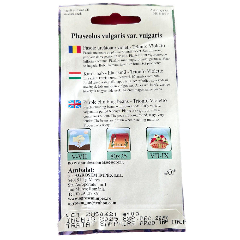 Seminte Fasole Urcatoare Mov Trionfo Violetto 10 Gr, Agrosem