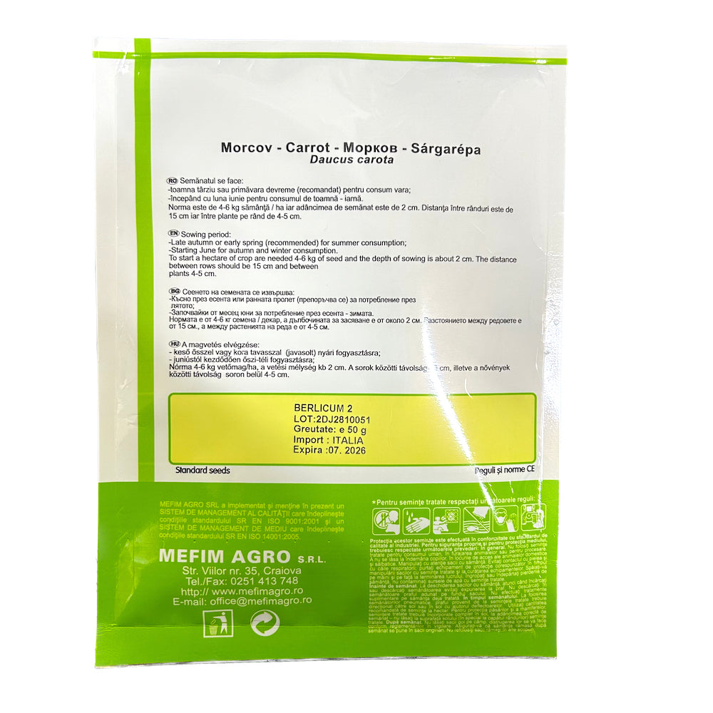 Seminte Morcov Berlicum 50 Gr, Mefim Agro