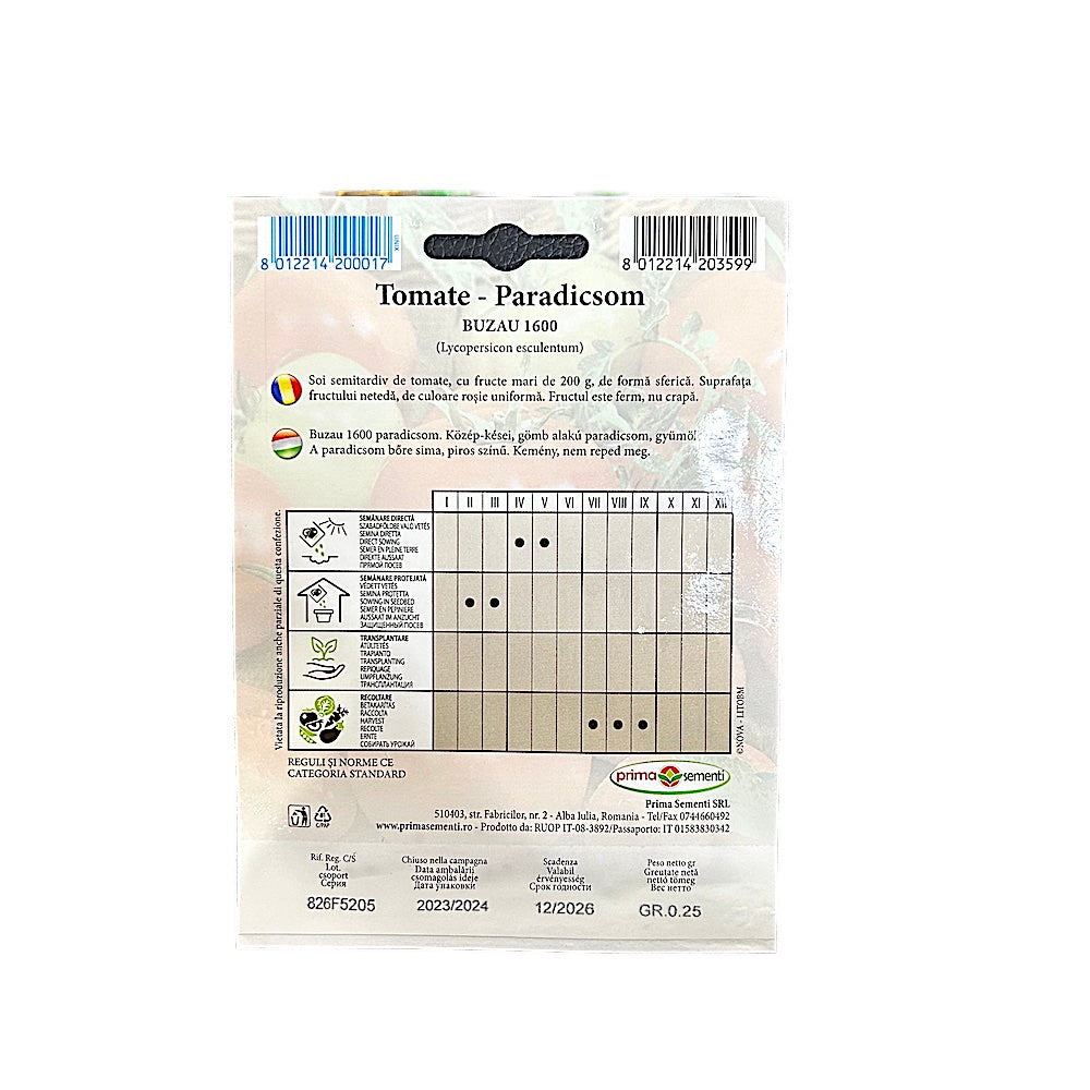 Seminte Tomate Buzau 1600 0.25 Gr, Prima Sementi