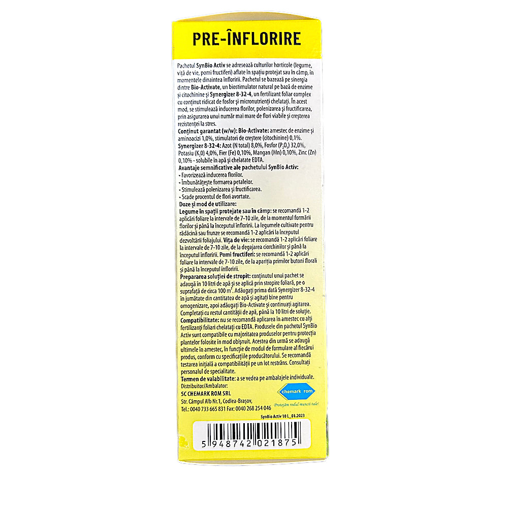 Pachet Stimulare Inflorire Synbio Activ Pentru 10 L Apa (10 Ml Bio-Activate, 25 Ml Synergizer 8-32-4)