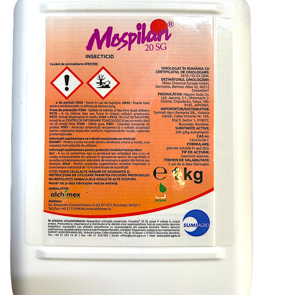 Mospilan 20Sg 1 Kg, Insecticid Sistemic, Nippon Soda (Cartof, Grau, Porumb, Ardei Solarii, Castraveti Solarii, Varza, Ceapa, Mar, Prun, Par, Rapita, Vita De Vie)