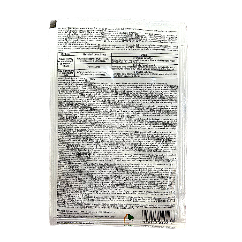 Rival Star 30 Gr, Erbicid Postemergent Selectiv Sistemic Cereale, Alchimex, Buruieni Cu Frunza Lata Din Culturile De Grau, Orz, Orzoaica, Ovaz, Secara, Triticale