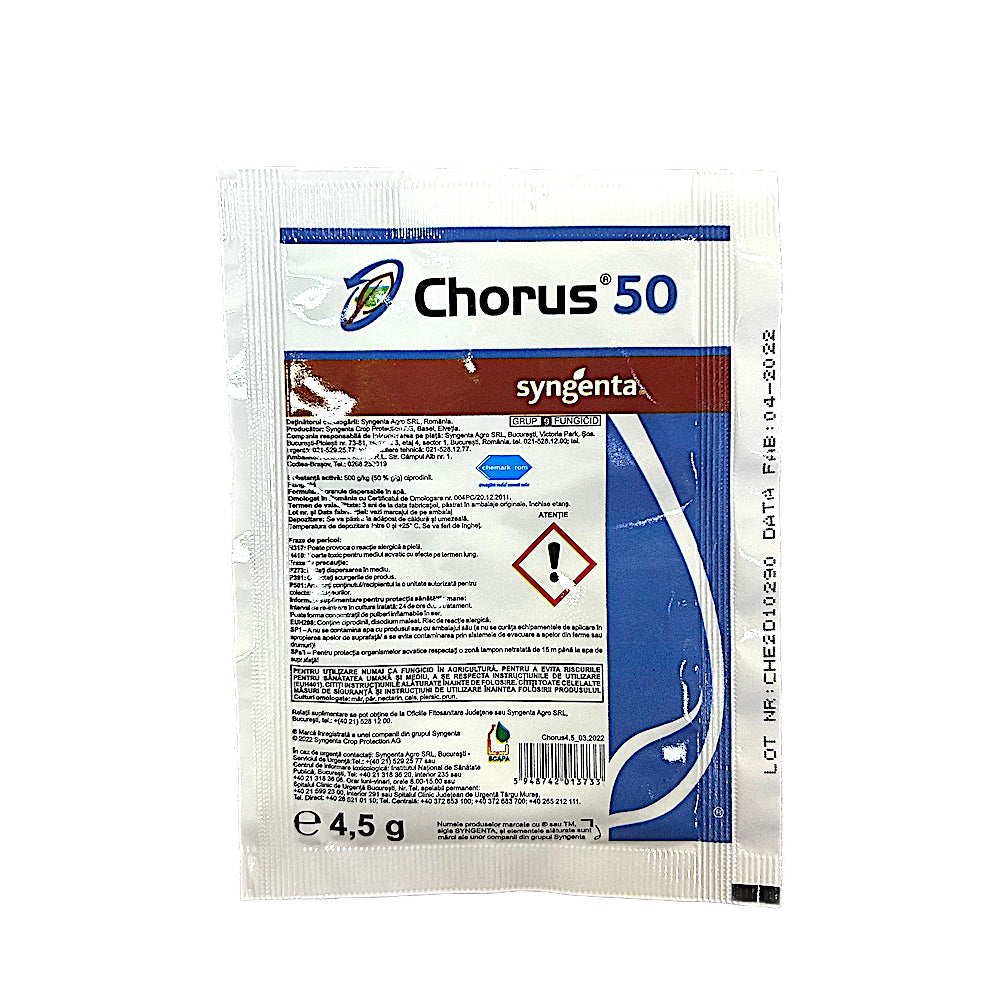 Chorus 50Wg 4,5 Gr, Fungicid Sistemic Syngenta (Mar, Par, Piersic, Nectarin, Cais, Prun)