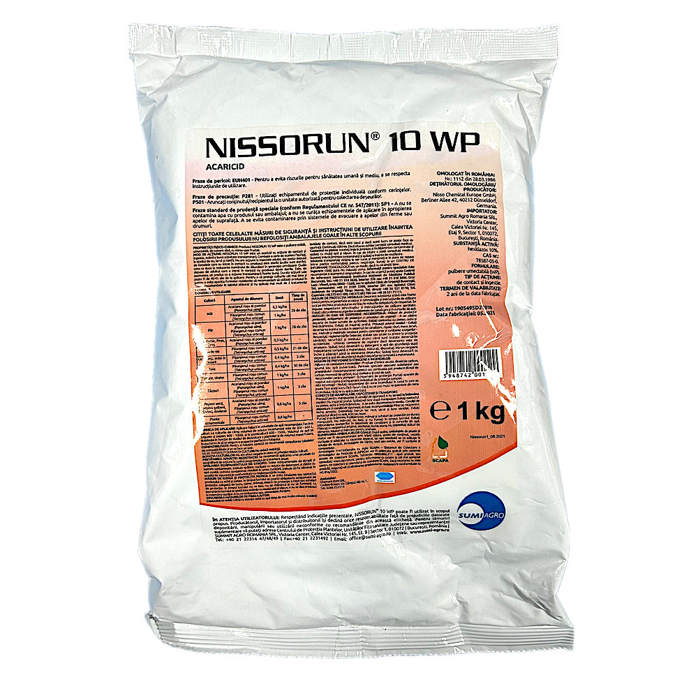 Nissorun 10Wp 1 Kg Acaricid Sistemic Sumiagro, Combate Paianjenii (Actiune Ovicida, Larvicida, Nimfocida In Cultura De Vita De Vie, Ardei, Cais, Capsun, Castraveti, Cires, Dovleac, Mar, Par, Pepeni, Piersic, Prun, Tomate)