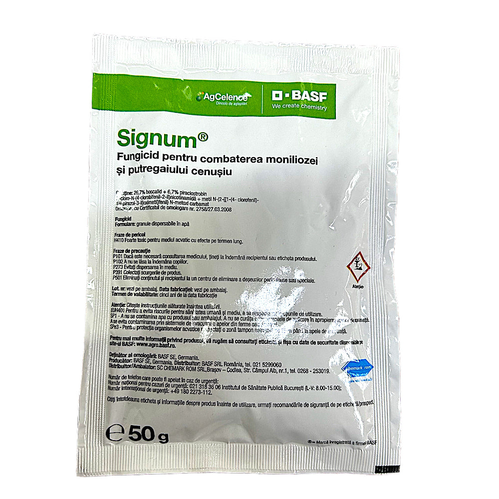 Signum 50 Gr, Fungicid Sistemic, Basf, Putregai Brun Si Mumificarea Fructelor (Cais, Piersic, Cires, Visin, Prun), Putregai Cenusiu Si Fainare (Tomate), Alternarioza (Morcov, Varza), Putregai Cenusiu (Varza, Ardei, Vinete, Praz, Capsun)
