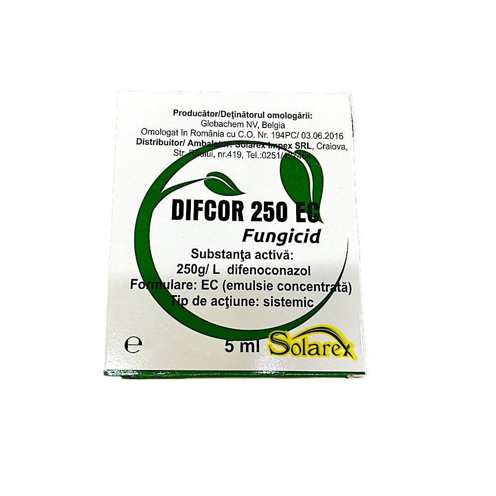 Difcor 250Ec 5 Ml, Fungicid Sistemic, Globalchem/Solarex (Mar, Par, Telina, Gutui, Piersic, Cais, Prun, Morcov, Pastarnac, Nap, Sfecla De Zahar, Sfecla, Sfecla Furajera, Sparanghel, Broccoli, Varza, Tomate, Rapita, Trandafir, Plante Ornamentale)