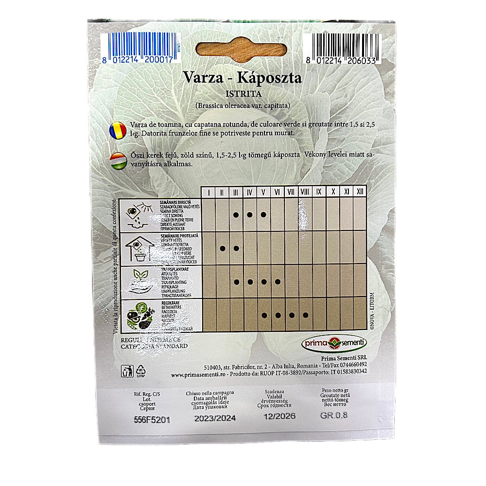 Seminte Varza Istrita 0,8 Gr, Prima Sementi